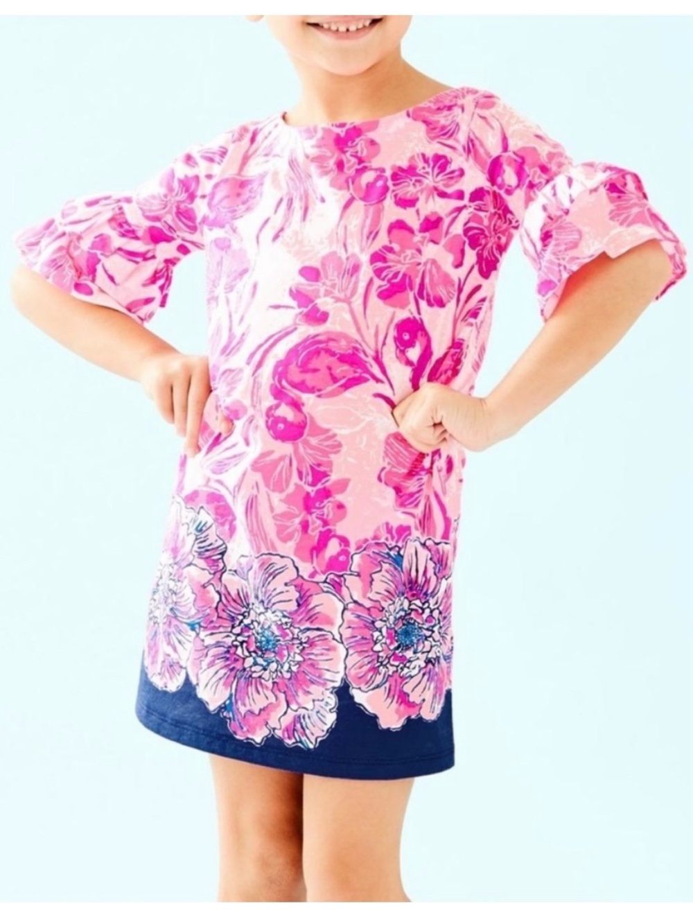 Lilly Pulitzer Girl's Mini Lula Flounce Sleeve Dress Flamingle Sz S (4-5)